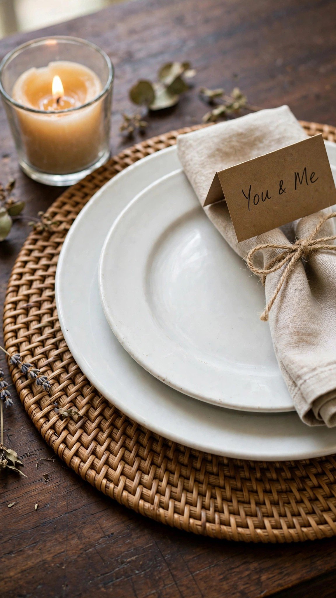 Budget Friendsgiving tablescape with dollar store plates and candles