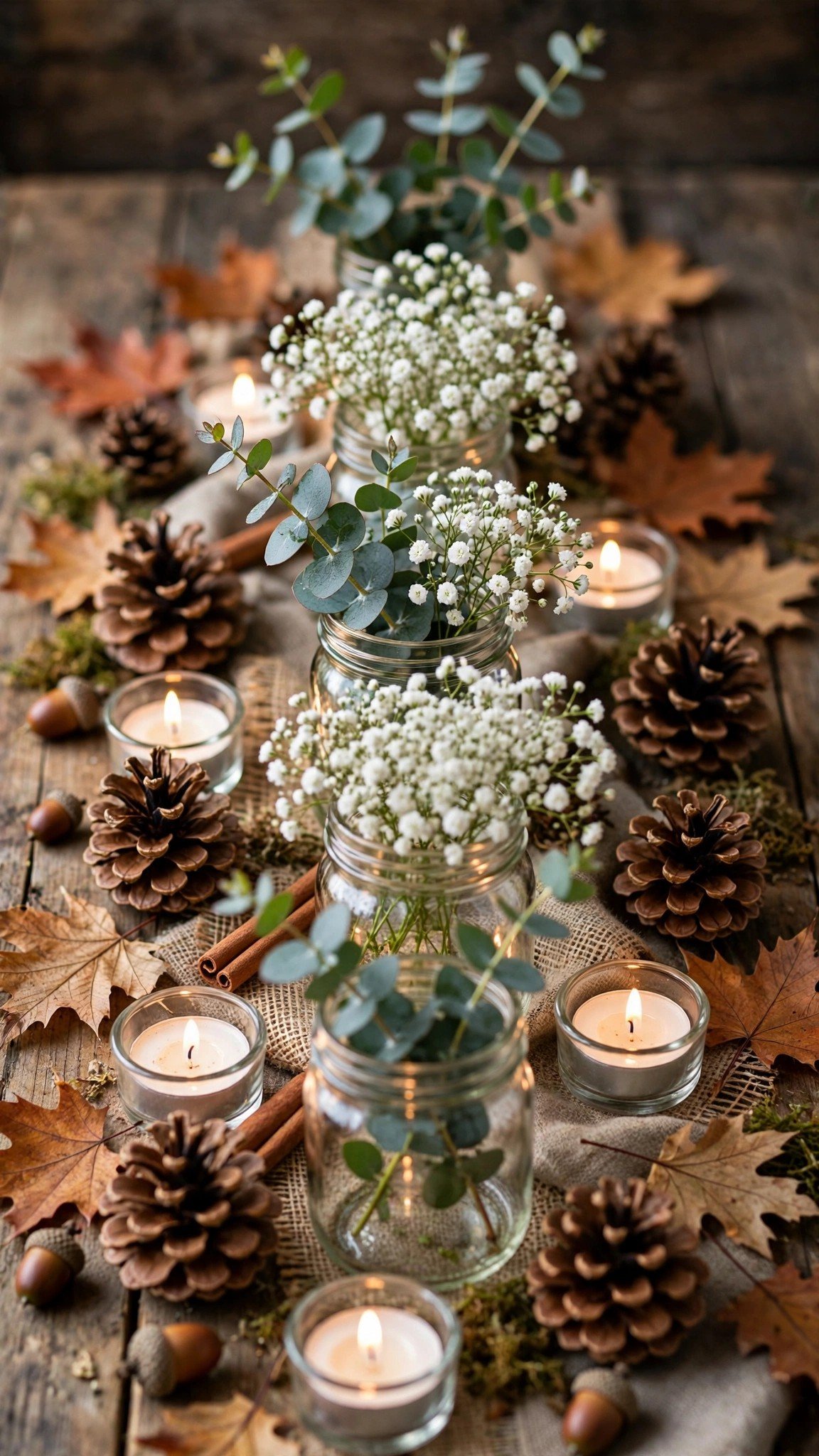Grocery store greenery used as budget Friendsgiving centerpieces