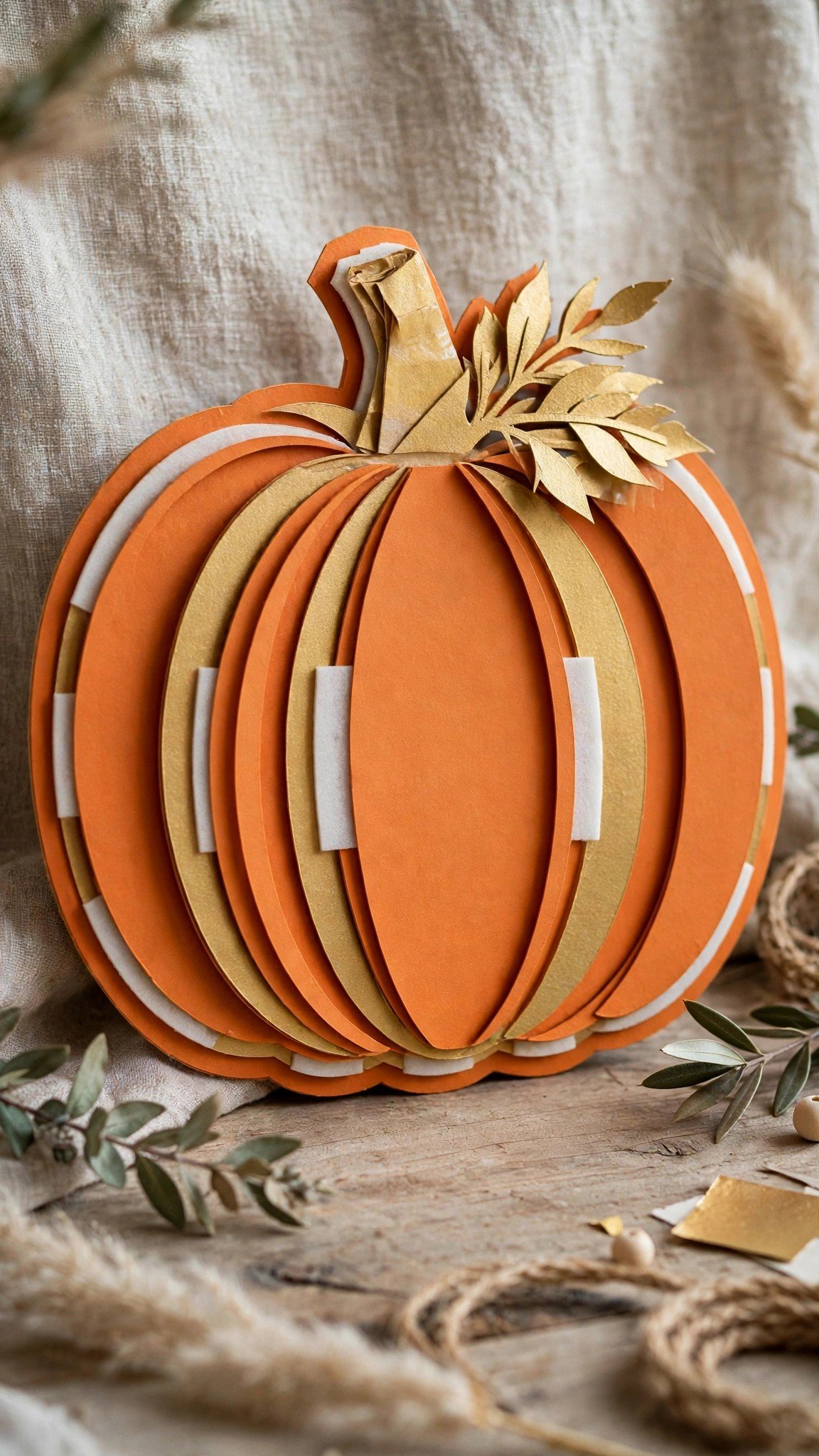 Layered Cricut pumpkin sign in orange and gold cardstock