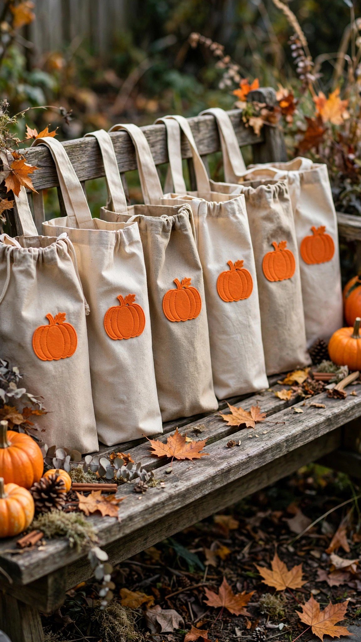 Personalized canvas trick-or-treat bags with iron-on names
