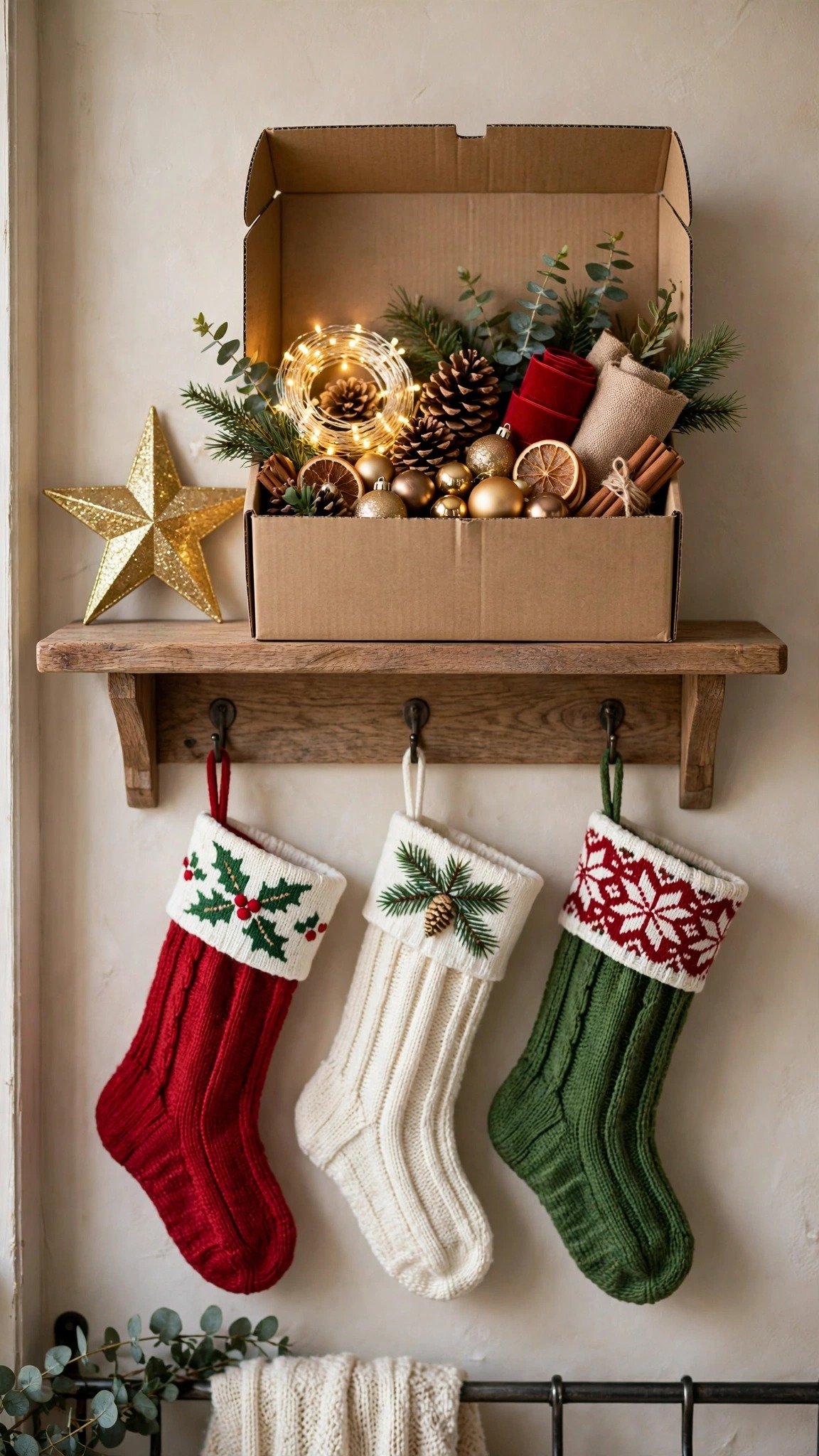 A labeled first-out box of Christmas essentials
