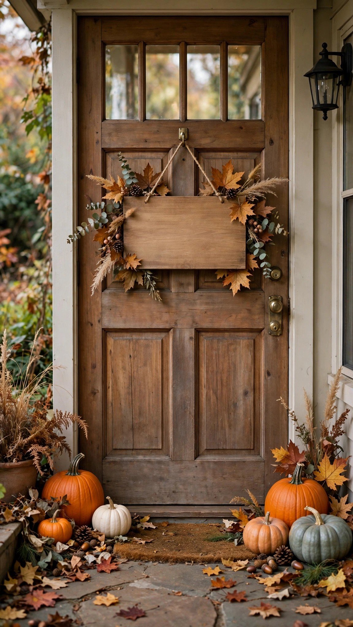 Personalized fall wooden door sign with family name