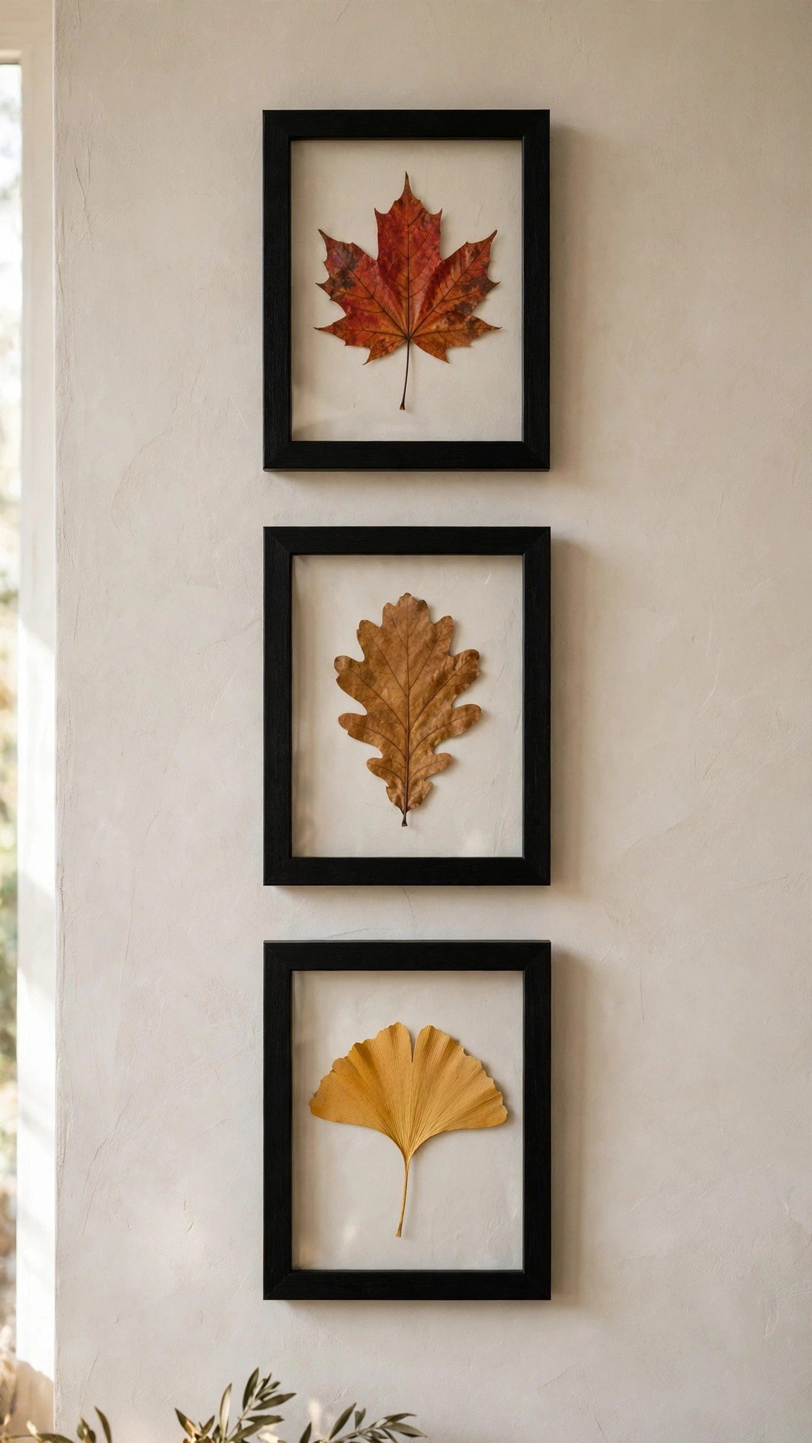 Framed autumn leaf wall art made from pressed real leaves