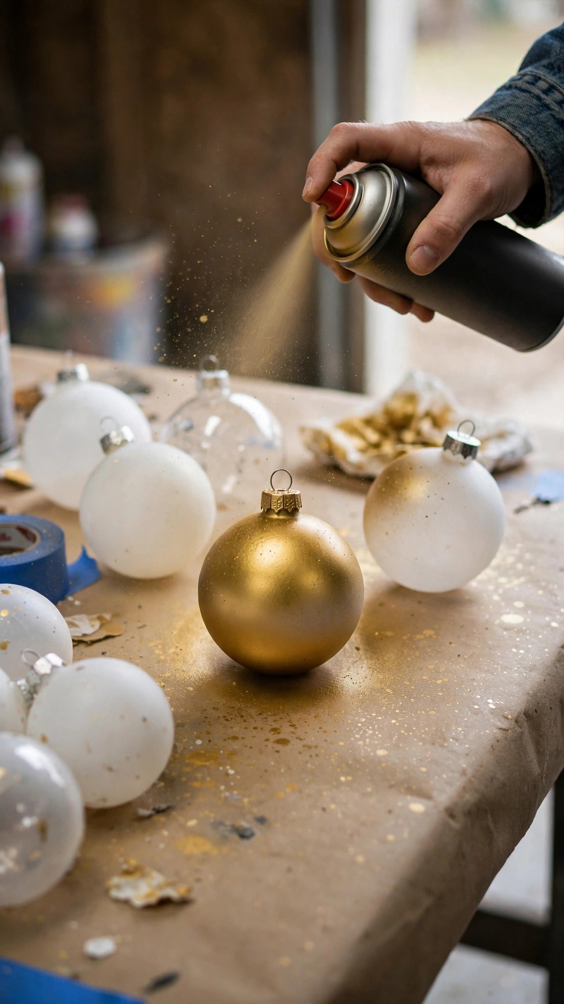 Plain dollar store ornaments spray-painted gold on a Christmas tree