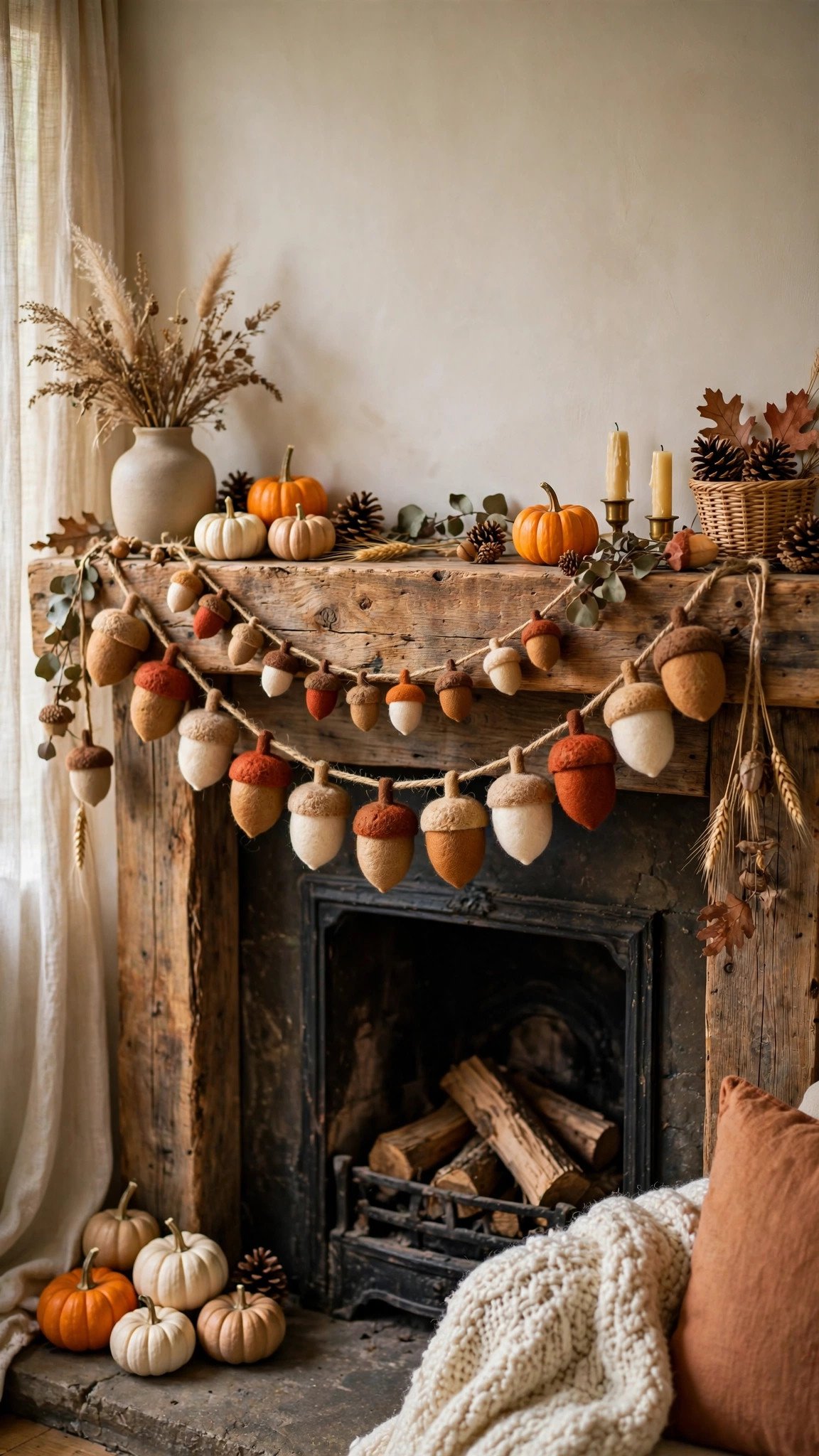 Felt acorn garland in autumn colors