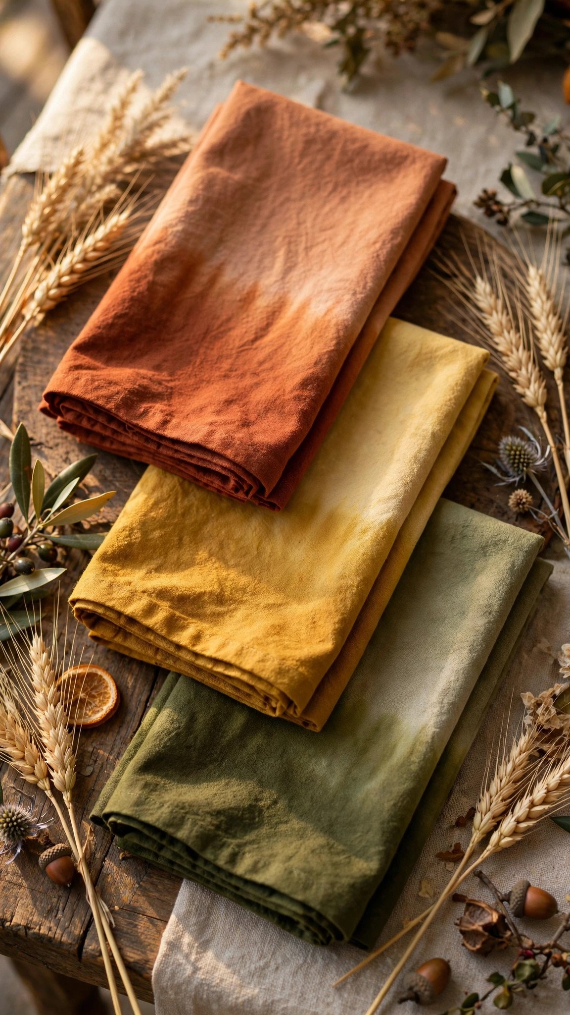 Dip-dyed cotton napkins in warm fall tones