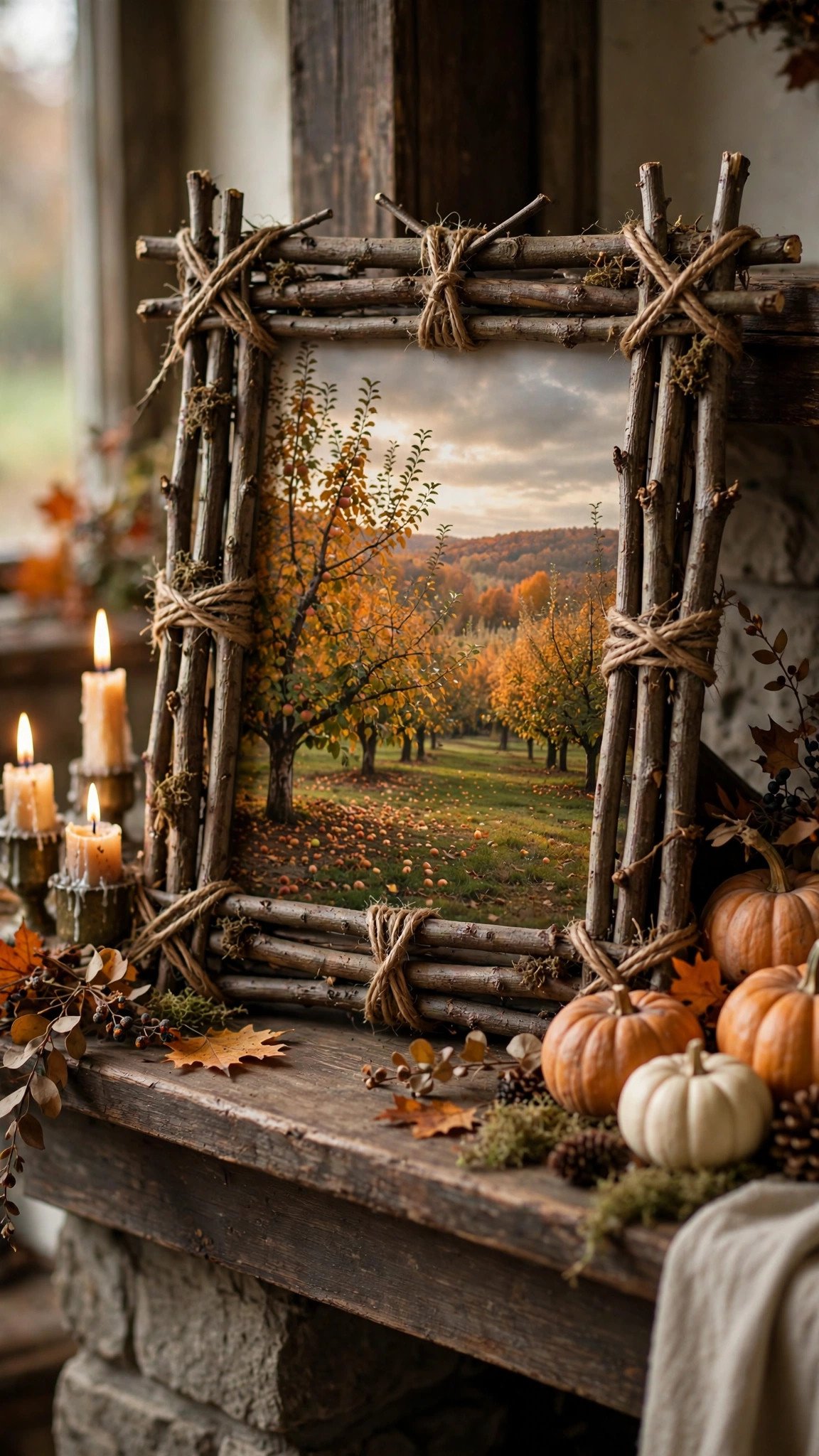 Twig and twine photo frame with fall photo