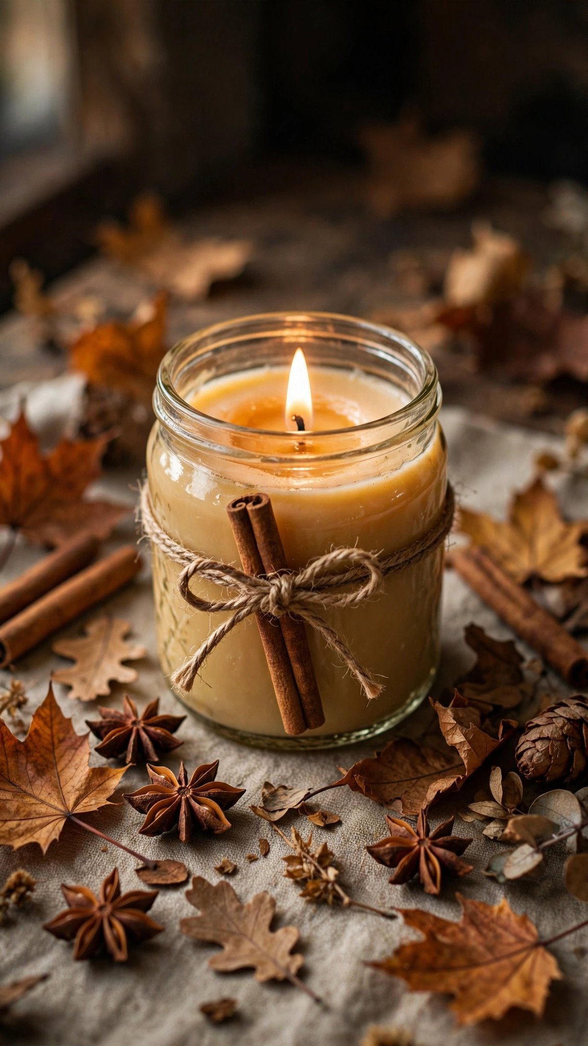 Homemade pumpkin spice candle in a jar