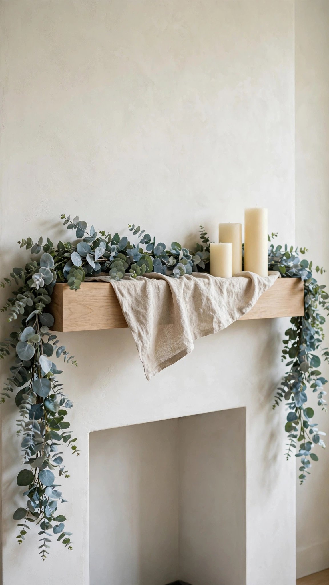 Fresh eucalyptus garland on a fall mantel