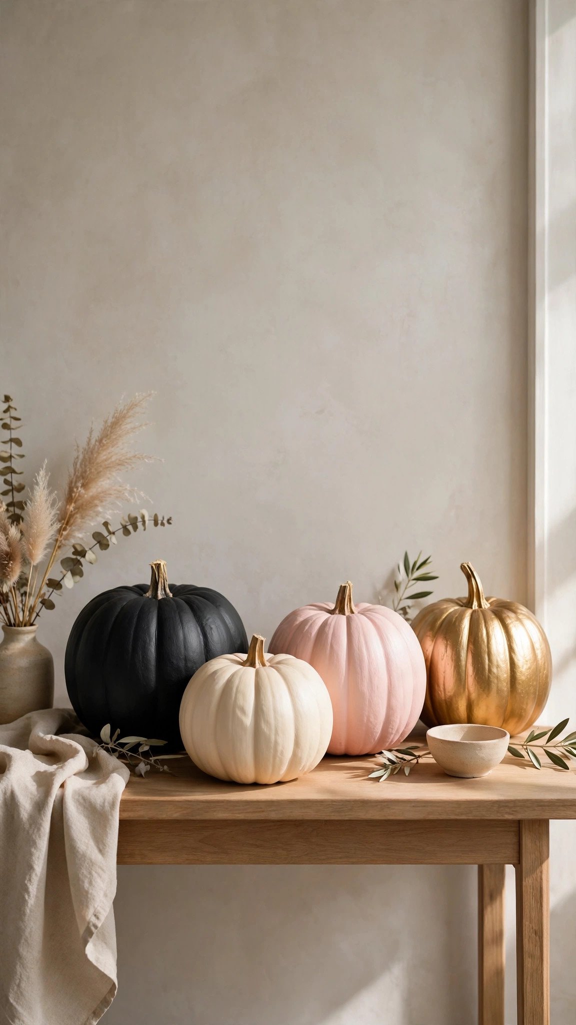 Hand-painted pumpkins in black, cream and blush pink