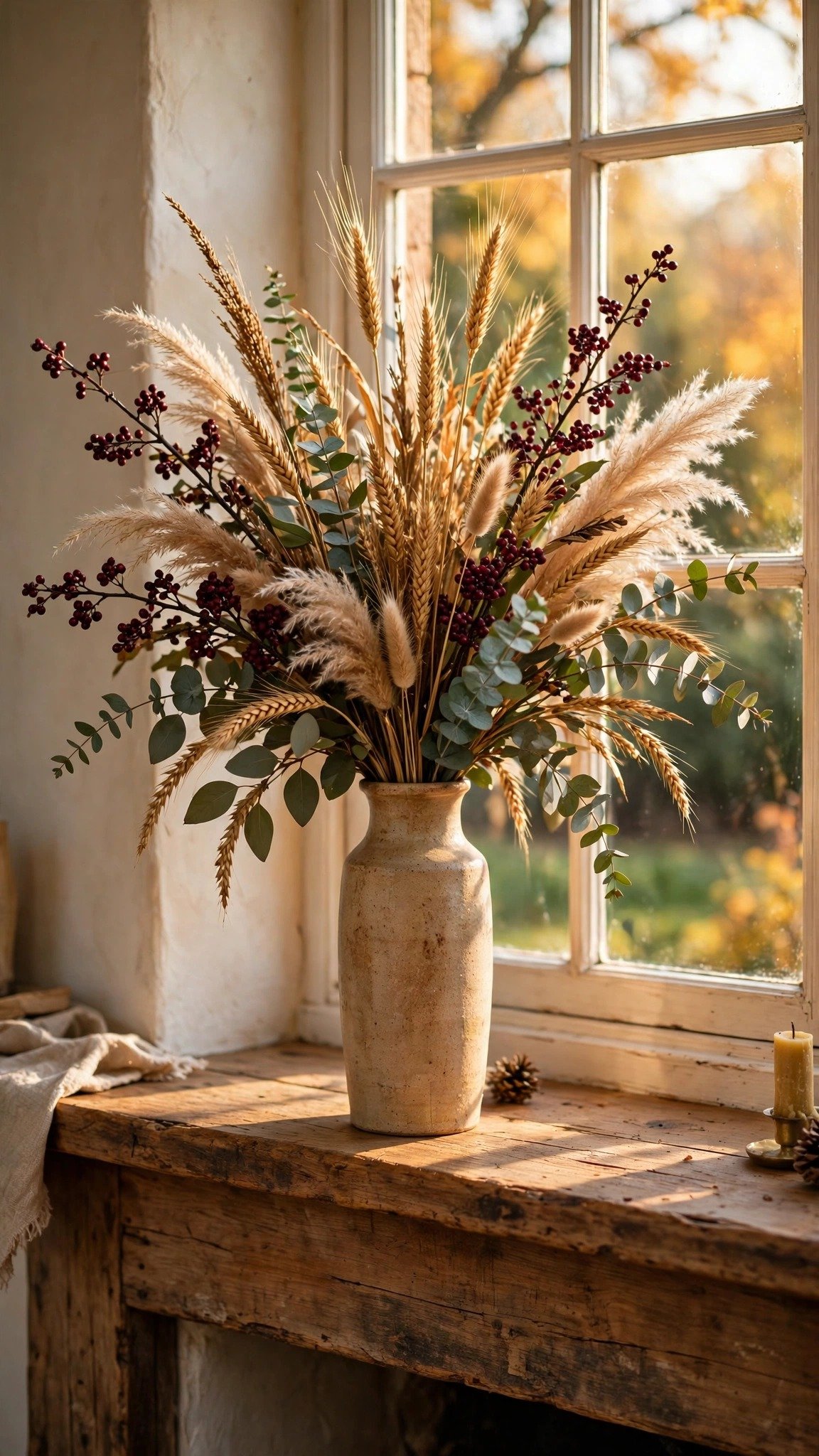 Autumn floral arrangement replacing bright summer blooms