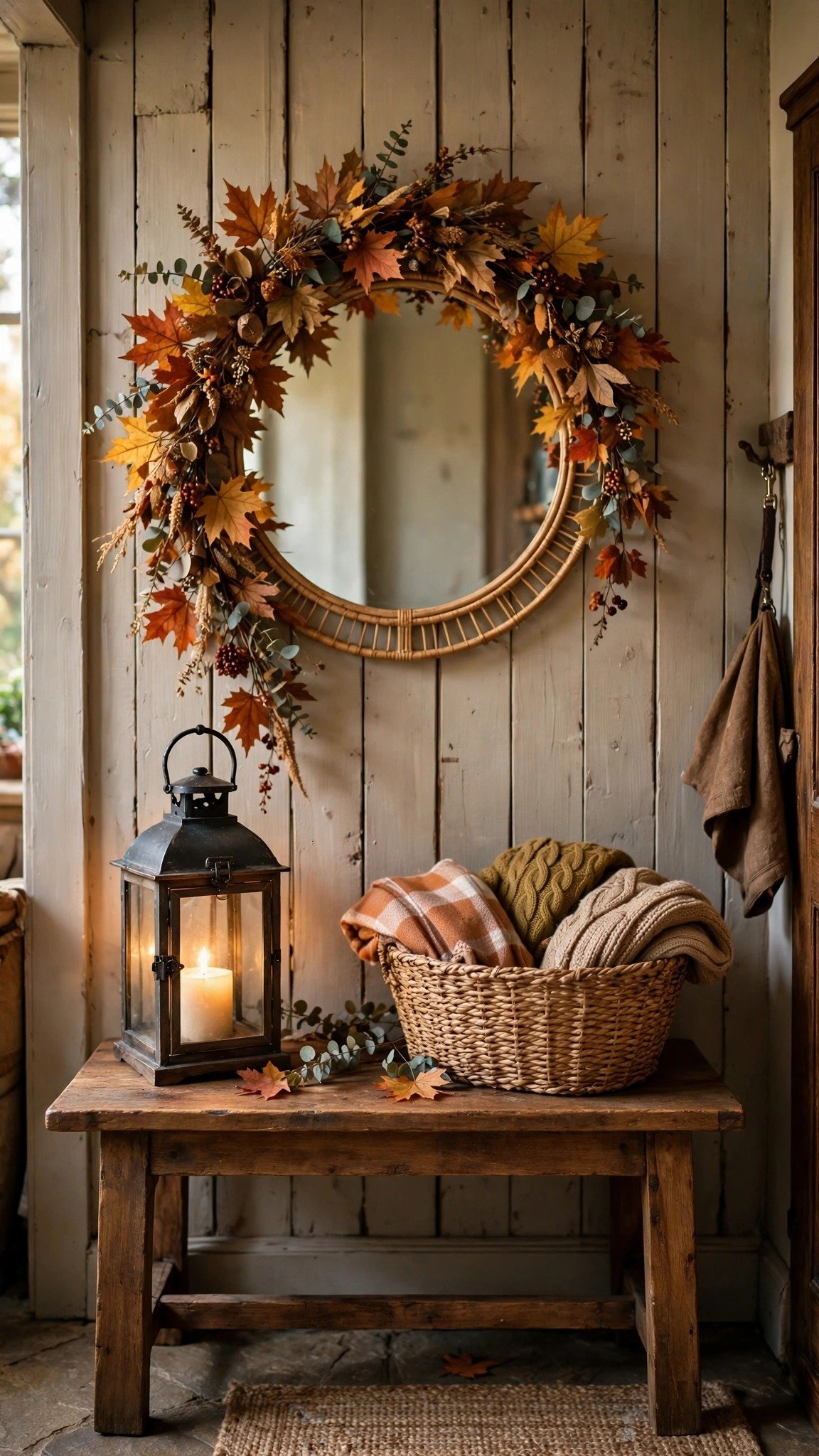 Entryway warmed up with fall decor transition