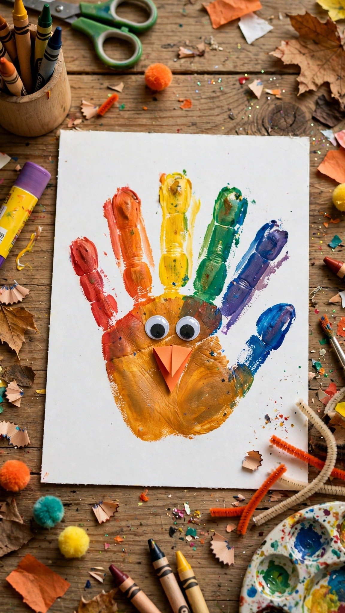 Handprint turkey card craft for Thanksgiving