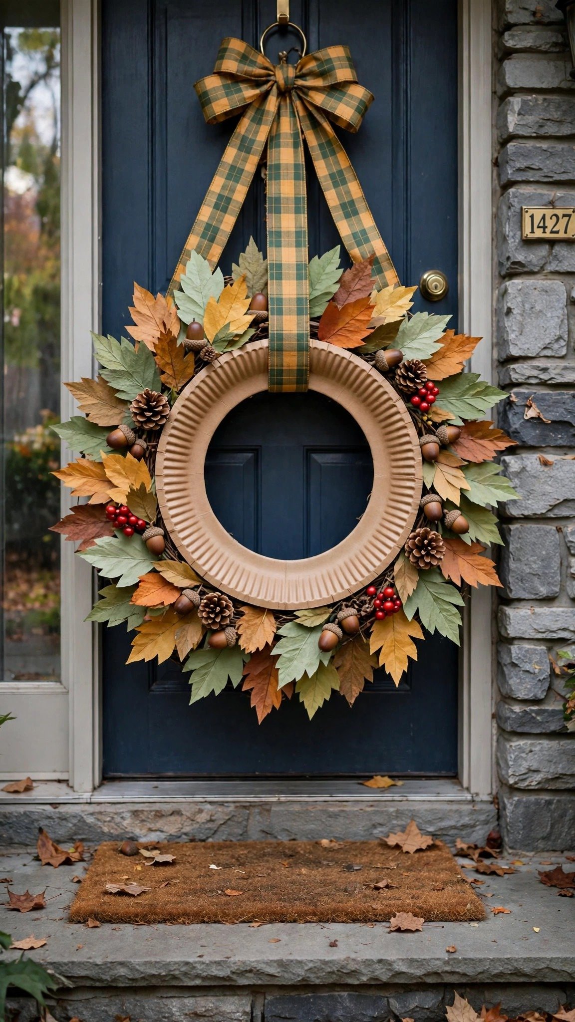 Paper plate harvest wreath Thanksgiving craft