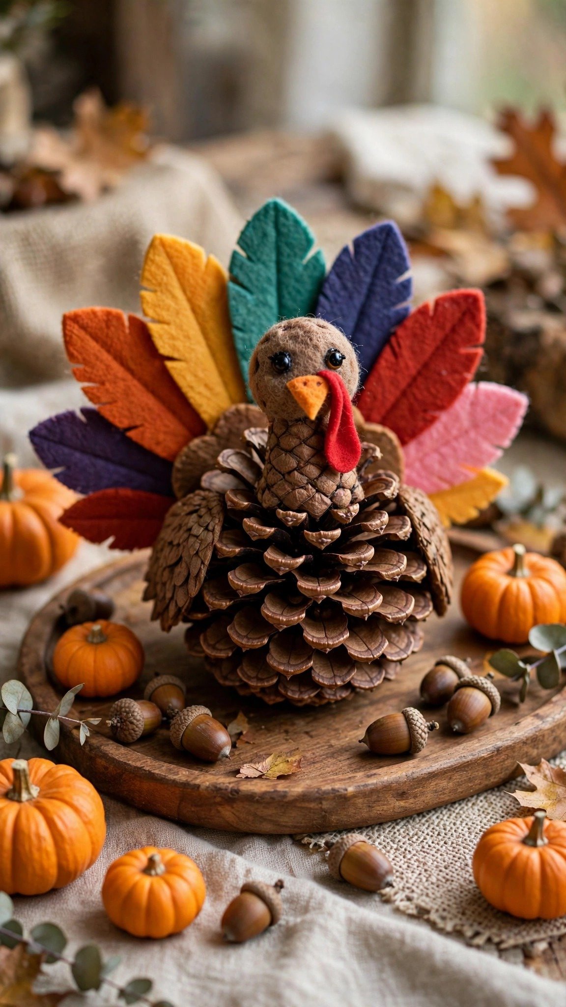 Pinecone turkey Thanksgiving craft centerpiece