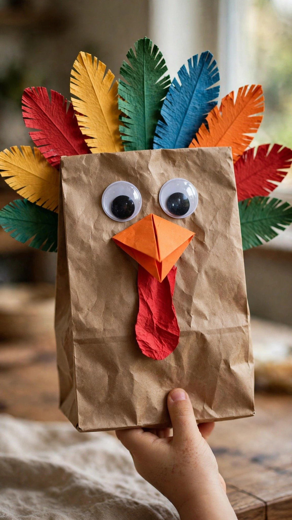 Paper bag turkey puppets Thanksgiving kids craft