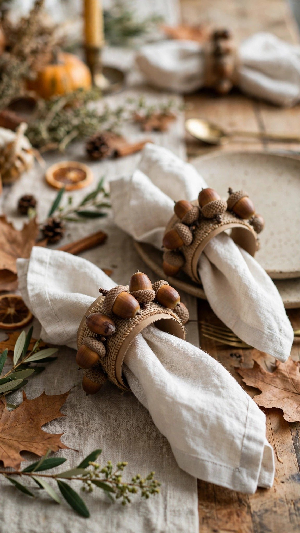 Acorn napkin rings Thanksgiving table craft