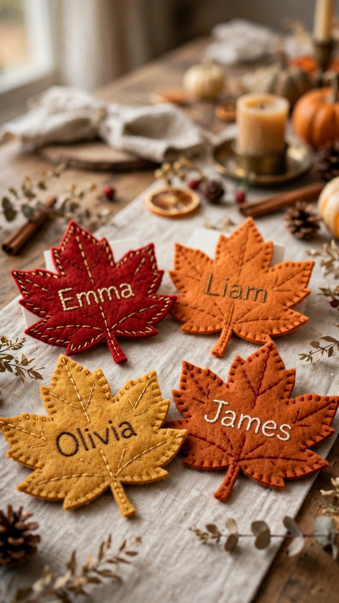 Felt leaf place cards Thanksgiving craft